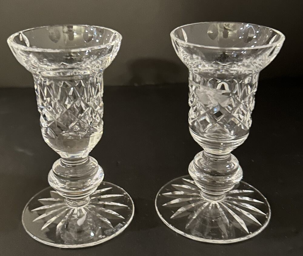 Waterford Crystal Lismore 4.5" Candlesticks Vertical Cuts Ireland
